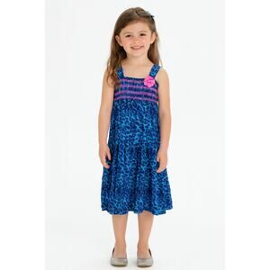 Excellent Faded Glory Girl Blue Leopard Print Sundress w/ Flower Accent Size 4/5